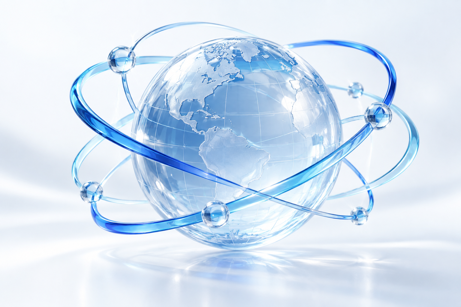 Glass globe with blue connections representing a connected financial ecosystem